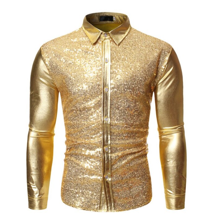 Men shirt gold sleeve long casual hollow slim strange silk designer brand fit fashion