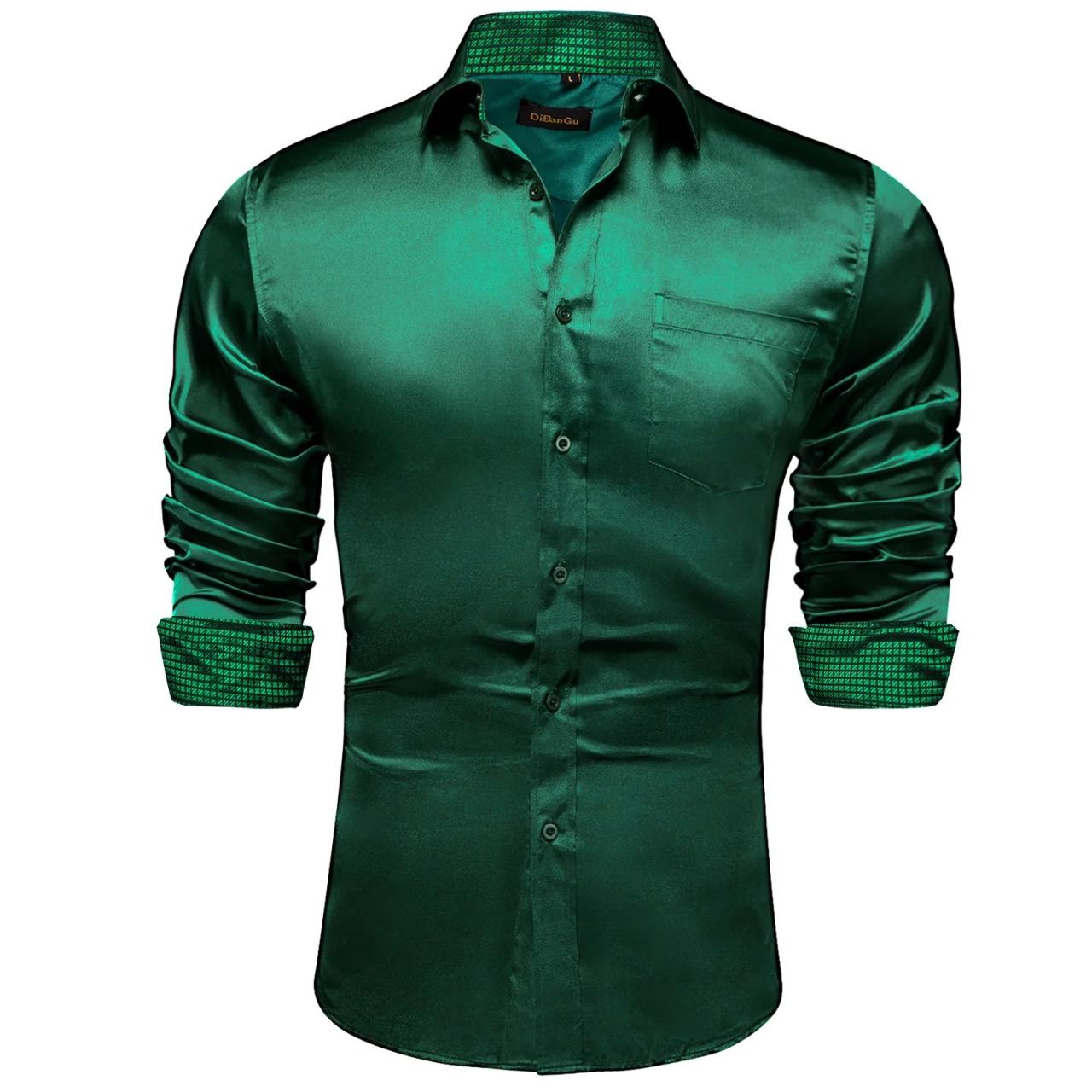 Green satin dress shirt mens